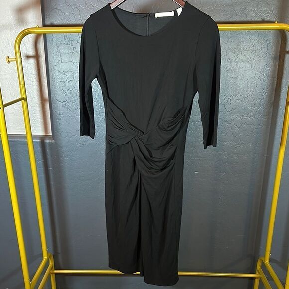 Boss Black Ruched Sheath Dress with 3/4 Sleeves for Cocktail - Picture 1 of 8